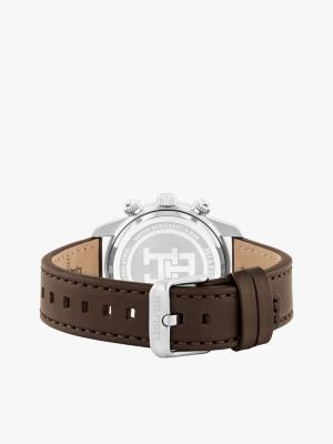 bruin chronograafhorloge met bruine leren band voor heren - tommy hilfiger