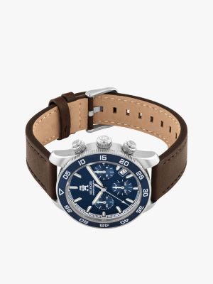 brown brown leather strap chronograph watch for men tommy hilfiger