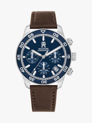 brown brown leather strap chronograph watch for men tommy hilfiger