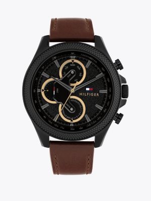 orologio con cinturino in pelle e contatori brown da uomini tommy hilfiger