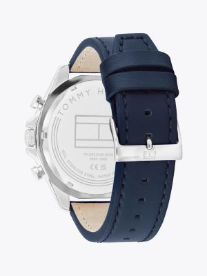 blue navy leather strap sub-counter watch for men tommy hilfiger