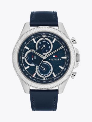 orologio con contatori e cinturino in pelle blue da uomini tommy hilfiger