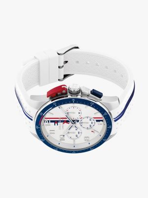 white white silicone strap chronograph watch for men tommy hilfiger