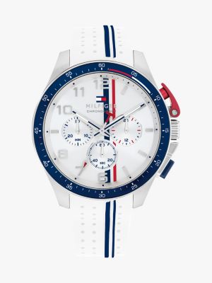 white white silicone strap chronograph watch for men tommy hilfiger