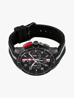 zwart chronograafhorloge met zwarte siliconen band voor heren - tommy hilfiger