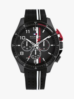 black chronograf mit schwarzem silikonarmband für herren - tommy hilfiger