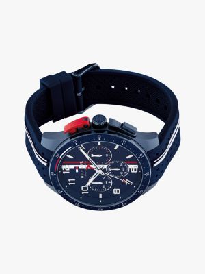 blue blue silicone strap chronograph watch for men tommy hilfiger