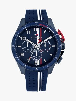 blue blue silicone strap chronograph watch for men tommy hilfiger