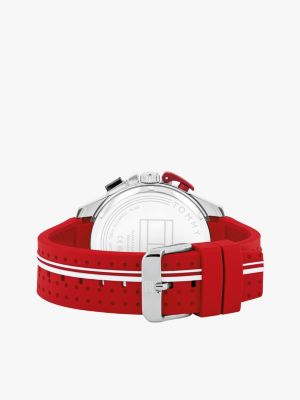 red red silicone strap chronograph watch for men tommy hilfiger