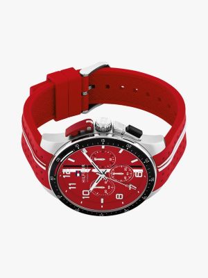 red red silicone strap chronograph watch for men tommy hilfiger