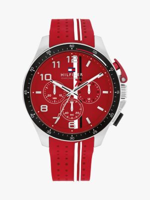 red red silicone strap chronograph watch for men tommy hilfiger