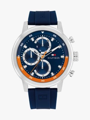 blue stainless steel navy silicone strap watch for men tommy hilfiger