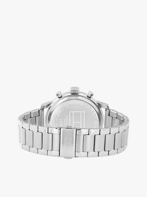 silver navy dial stainless steel chain-link watch for men tommy hilfiger