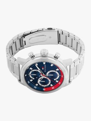 silver navy dial stainless steel chain-link watch for men tommy hilfiger
