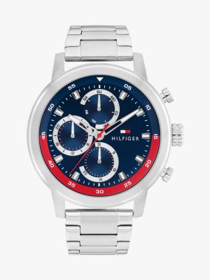 silver navy dial stainless steel chain-link watch for men tommy hilfiger