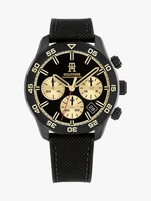 black zwart chronograafhorloge met monogram voor heren - tommy hilfiger