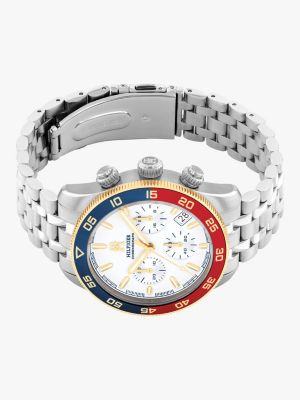 silver stainless steel ombré bezel chronograph watch for men tommy hilfiger