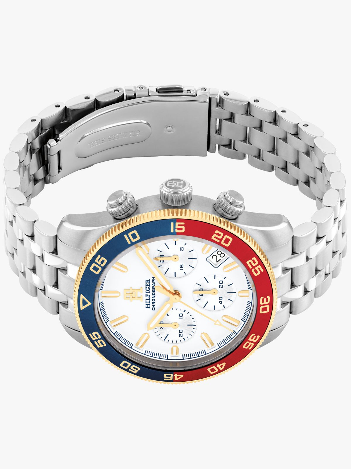 Stainless Steel Ombré Bezel Chronograph Watch — Silver