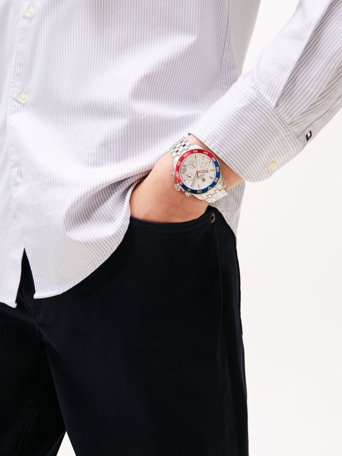 Stainless Steel Ombré Bezel Chronograph Watch — Silver