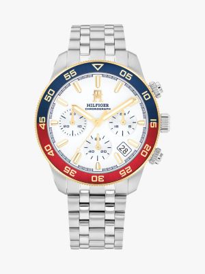 silver stainless steel ombré bezel chronograph watch for men tommy hilfiger