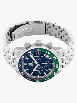 silver stainless steel ombré bezel chronograph watch for men tommy hilfiger