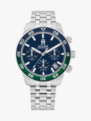 silver stainless steel ombré bezel chronograph watch for men tommy hilfiger