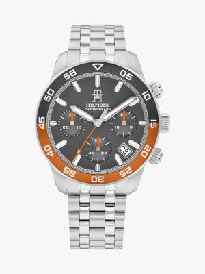 silver stainless steel ombré bezel chronograph watch for men tommy hilfiger