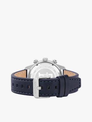 blue blue leather strap chronograph watch for men tommy hilfiger