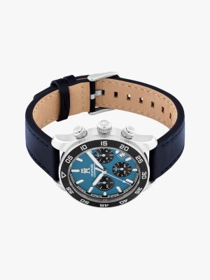 blue blue leather strap chronograph watch for men tommy hilfiger