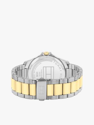 multi two-tone green dial chain-link watch for men tommy hilfiger