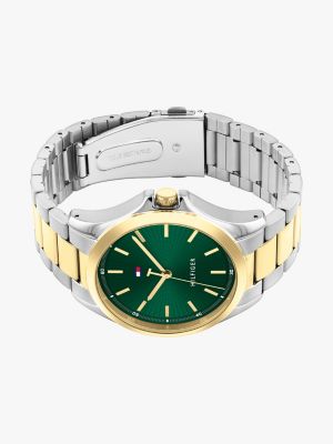 multi two-tone green dial chain-link watch for men tommy hilfiger