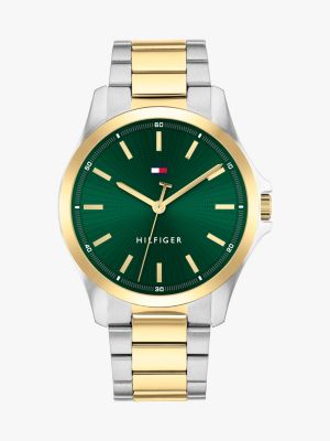 multi two-tone green dial chain-link watch for men tommy hilfiger