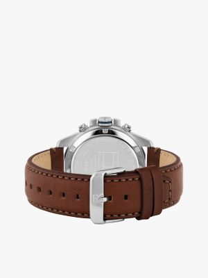 brown blue dial brown leather strap watch for men tommy hilfiger