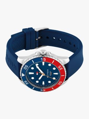 blue ombré bezel blue silicone strap watch for men tommy hilfiger