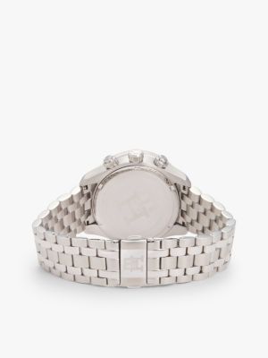 silver chronograf mit gliederarmband und th-monogramm für herren - tommy hilfiger