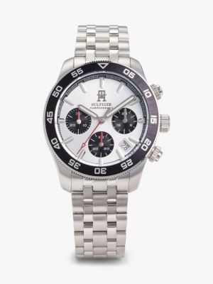 silver chronograf mit gliederarmband und th-monogramm für herren - tommy hilfiger