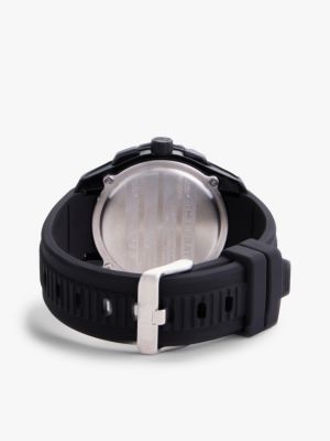 black black chronograph silicone strap watch for men tommy hilfiger