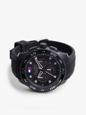 black black chronograph silicone strap watch for men tommy hilfiger
