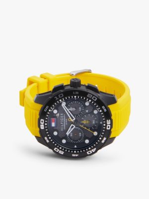 gelb schwarze uhr mit gelbem silikonarmband für herren - tommy hilfiger