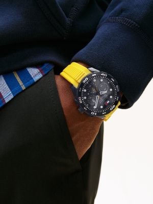 montre à bracelet jaune en silicone jaune pour hommes tommy hilfiger