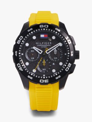 yellow schwarze uhr mit gelbem silikonarmband für herren - tommy hilfiger