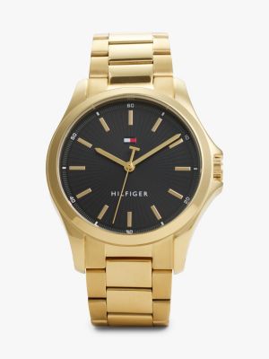 gold black dial gold-plated chain-link watch for men tommy hilfiger
