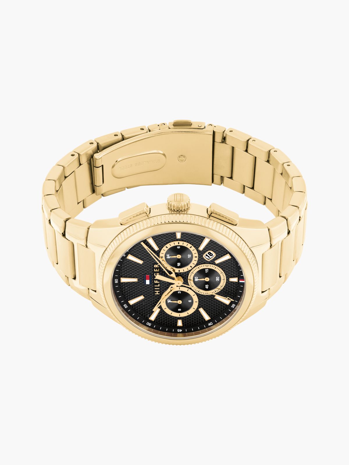 Black Dial Gold-Plated Stainless Steel Chain-Link Watch — Gold