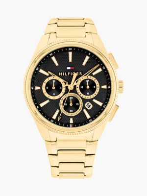gold black dial gold-plated stainless steel chain-link watch for men tommy hilfiger