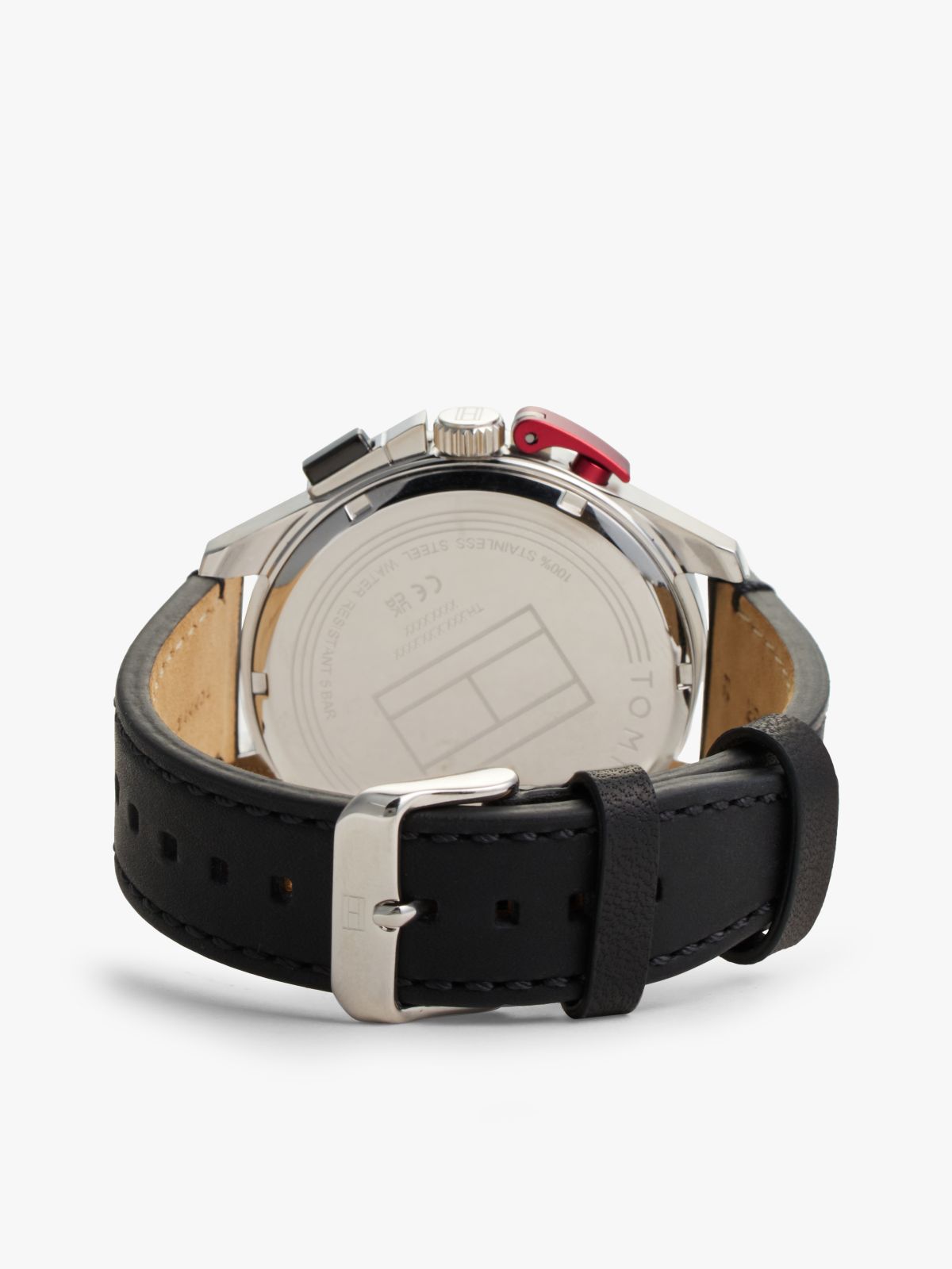 Black Leather Strap Chronograph Watch — Black