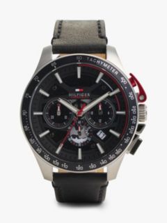 Black Leather Strap Chronograph Watch — Black 1