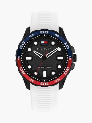 white signature bezel white silicone strap watch for men tommy hilfiger