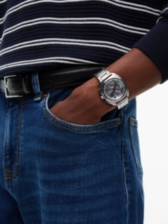 Navy Dial Brown Leather Strap Watch — Brown 4
