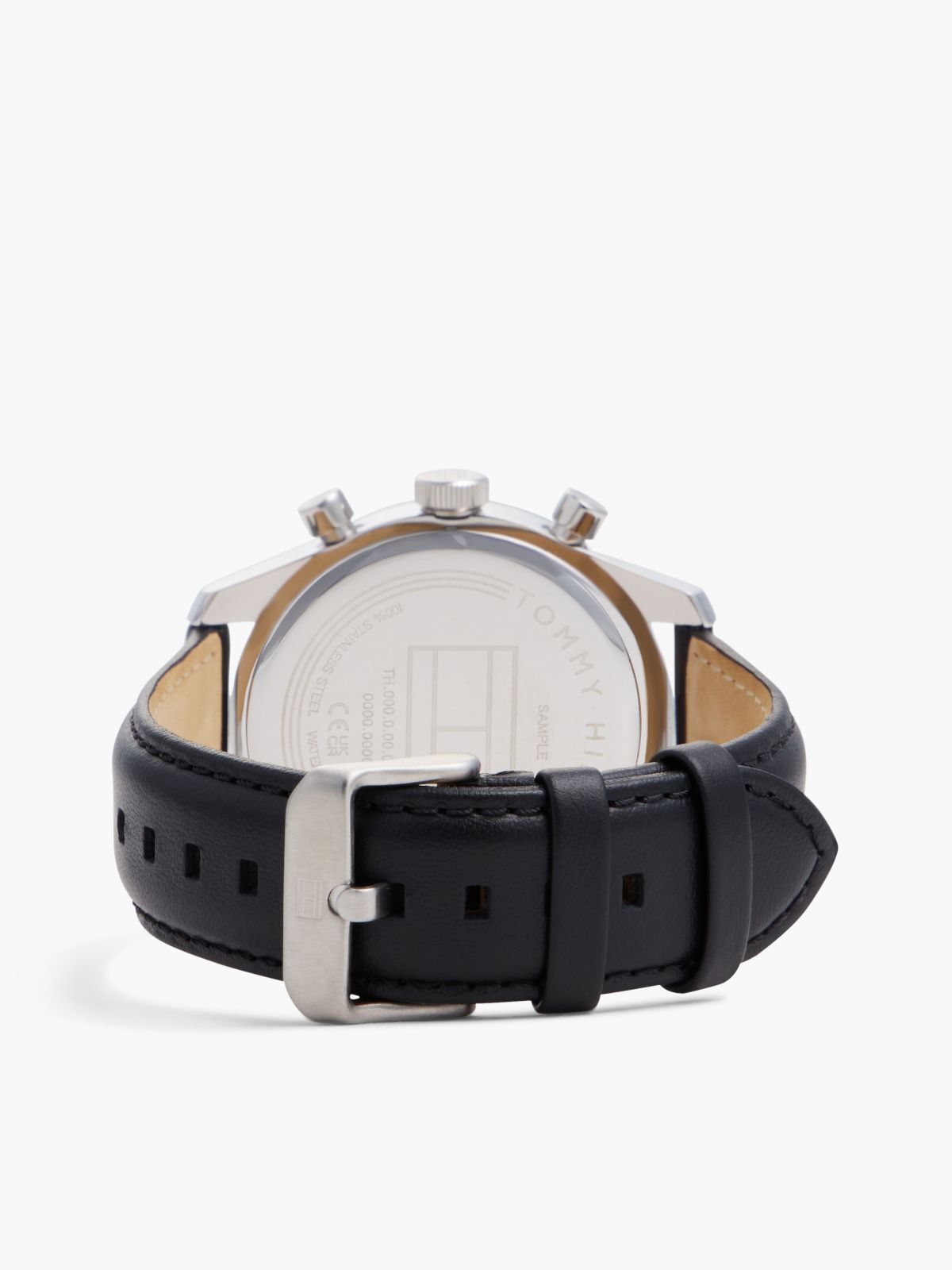 Black Leather Strap Chronograph Watch — Black