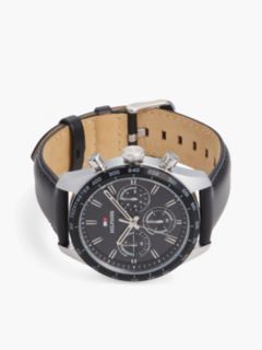 Black Leather Strap Chronograph Watch — Black 3